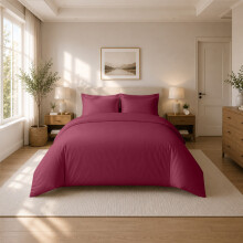 (Super King (260x220cm), Burgundy) Luxury Dyed Duvet Cover Set | 100% Soft Microfiber Bedding | Matching Pillowcases Included