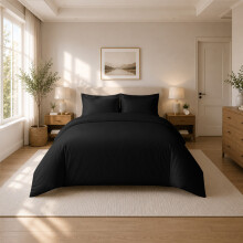 (Single (135x200cm), Black) Luxury Dyed Duvet Cover Set | 100% Soft Microfiber Bedding | Matching Pillowcases Included
