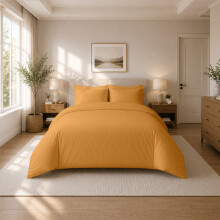 (Double (200x200cm), Mustard Yellow) Luxury Dyed Duvet Cover Set | 100% Soft Microfiber Bedding | Matching Pillowcases Included