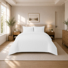 (Double (200x200cm), White) Luxury Dyed Duvet Cover Set | 100% Soft Microfiber Bedding | Matching Pillowcases Included
