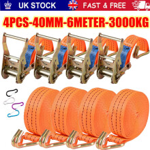 4X Heavy Duty Ratchet Ties Down Straps 40mm-6-Meter Lashing Cargo/Luggage-3000KG