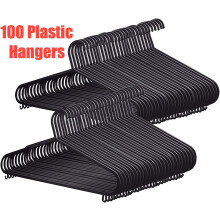 100 BLACK ADULT CLOTHES PLASTIC HANGERS COAT TROUSERS/HANGERS W TROUSER BAR