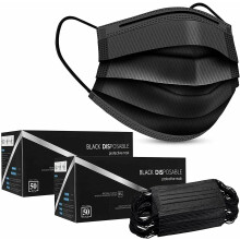 100 X BLACK DISPOSABLE FACE MASKS 3PLY