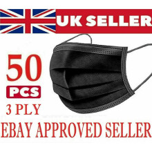 50 x Disposable Black Face Masks 3 Ply Dental Non Medical Surgical Mask Covering