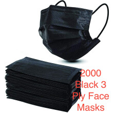 2000 x Black Disposable Face Mask 3 ply Protective Covering Mouth Masks UK