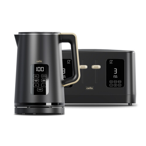 Cello Cello Kettle and Toaster 4 Slice Set Digital BLACK Fast FREE DELIVERY