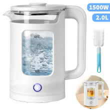 Electric Kettle 2 Liter Quiet Fast Glass Kettle with Blue LED Easy Clean Tool UK