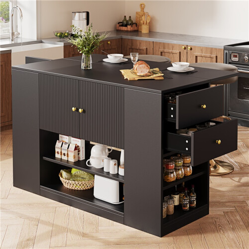 Modern Black Kitchen Island with Drawers