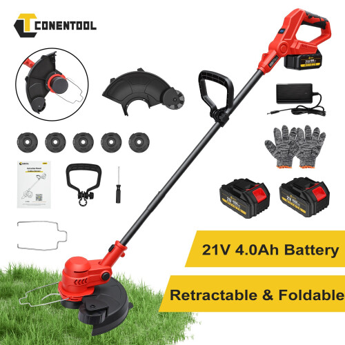 21VBattery Cordless Grass Trimmer Foldable Strimmer Electric Garden Edger Cutter
