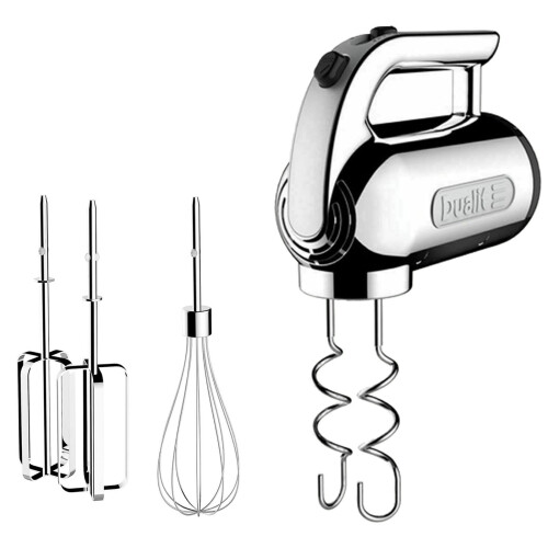 Dualit Dualit Kitchen Hand Mixer 4 Speed Polished Chrome 400W Whisk Beaters Dough Hooks
