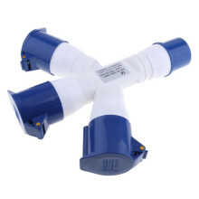 Camping Hook Up Splitter Electric 3 Way Caravan Y Connector 240V 16A Blue