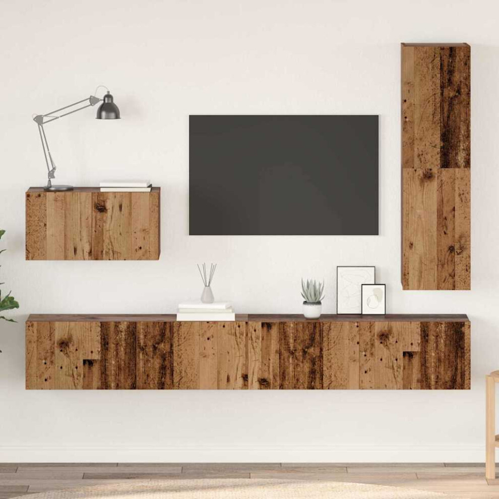 Vidaxl Tv Cabinet Set With Drawer 4 Pcs Old Wood Engineered Wood