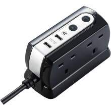 Extension Lead Block 4 Gang Switched Sockets Surge Protected with 2 USB Ports 2m