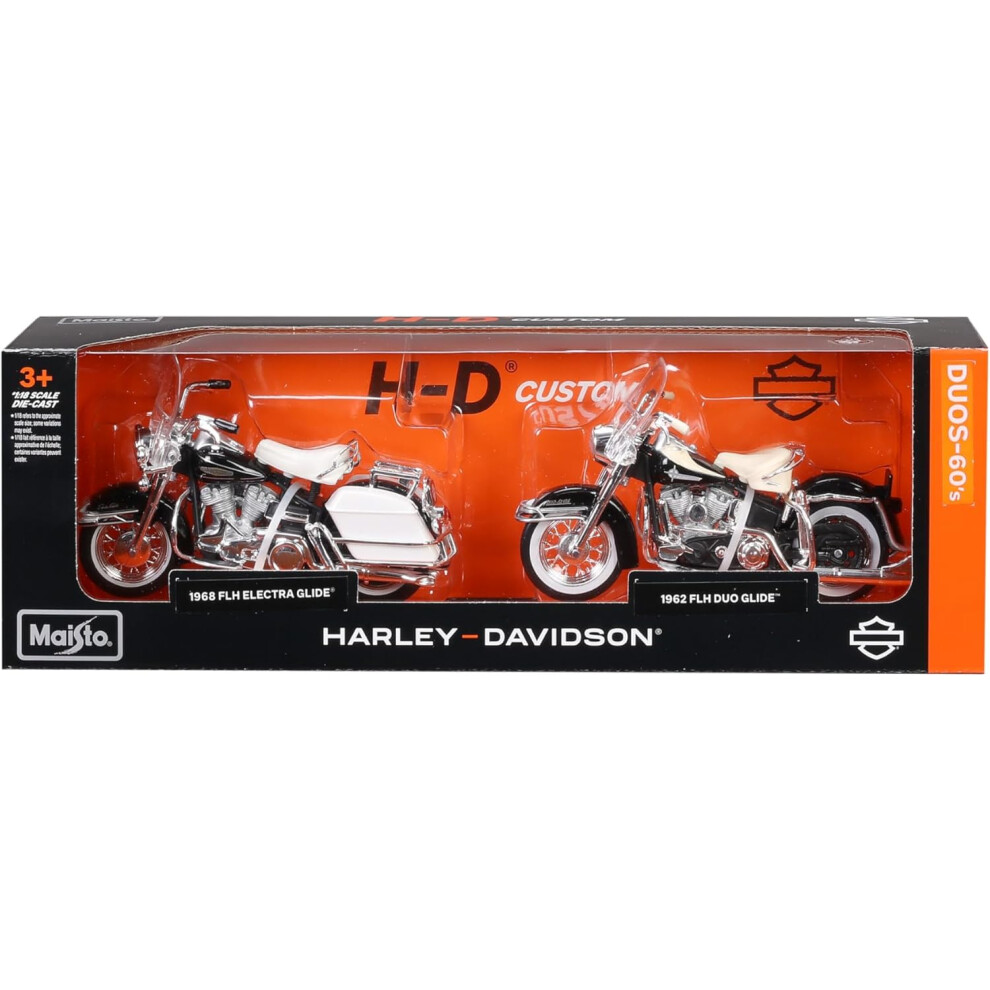 Photos - Toy Car Maisto 1:18 Scale Harley Davidson Duos - 60s Series '68 Electra Glide and '62 Duo Glide Diecast Motorcycles