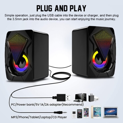 Portable For PC Laptop Computer Desktop USB Black Stereo Speakers System 3W*2