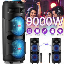 9000W Dual 12" Portable Bluetooth Speaker Heavy Bass Sound System w/Wireless Mic