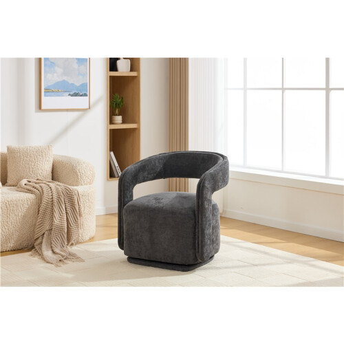 (DARK GREY, Chenille) Chenille Swivel Accent Chair – Dark Grey 2