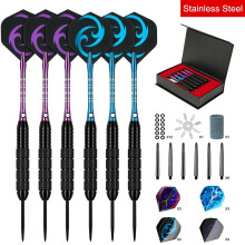 6x 24g Steel Tip Darts Set PVC Shaft Complete Dart Game Accessories Storage Box