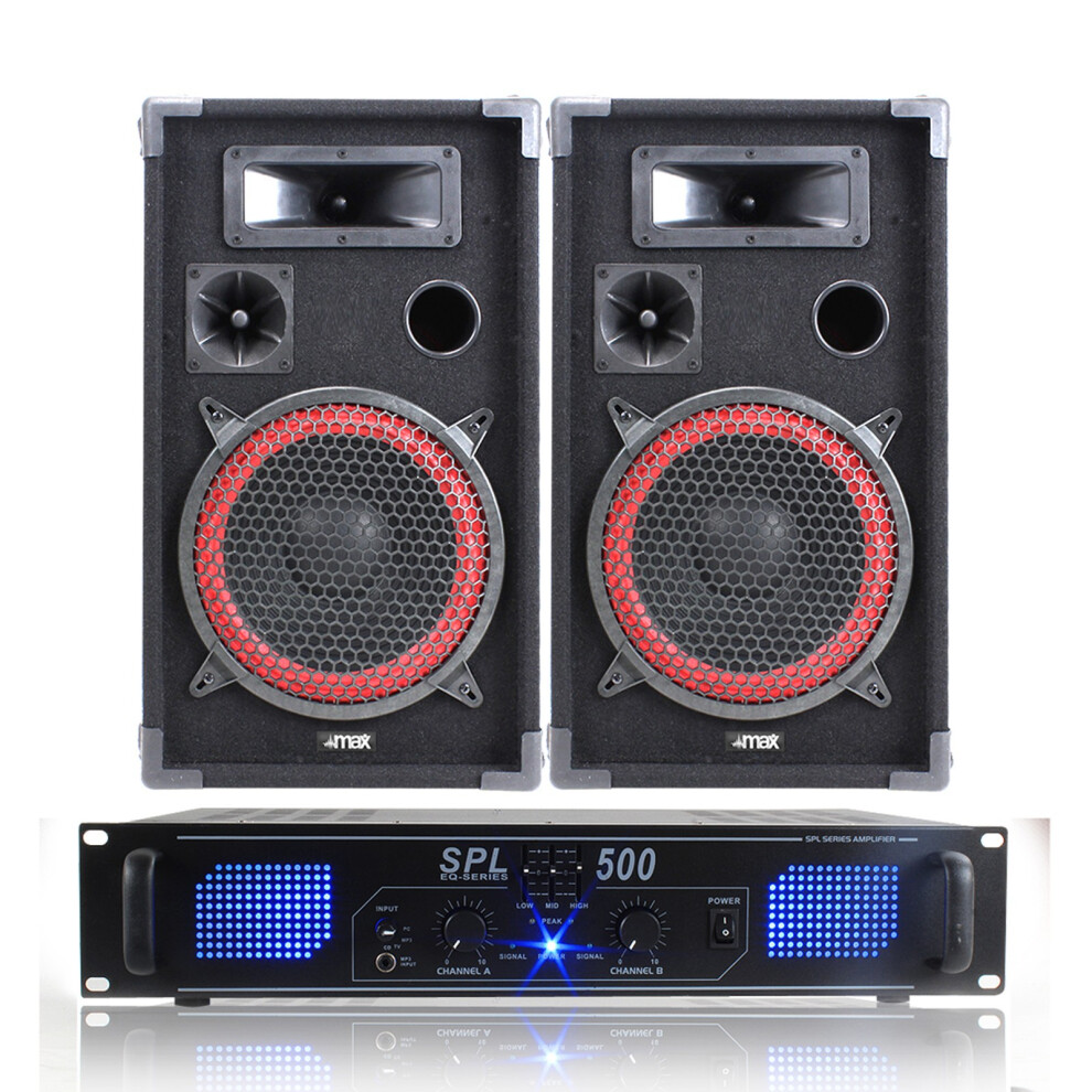 Photos - AV Receiver 2x MAX 10"" Red Speakers DJ Amplifier Home Audio System 600 Watt UK Stock