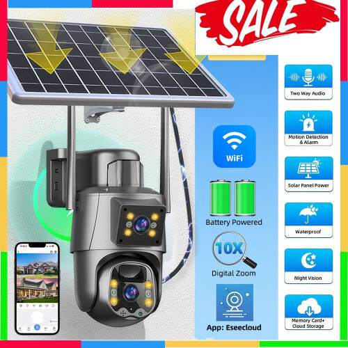 Solar Panel CCTV PTZ Camera Security Outdoor 8MP Human Detect IP Camera 360 View
