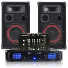 Pair 8" DJ Party Speakers PA Amplifier and 6-CH Mixer System 500W SSC2334