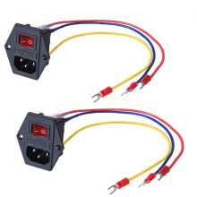 15A 250V Rocker Power Socket Inlet Module Plug 5A with 18 AWG Wiring 3 Pin IEC320 C14-2Pcs
