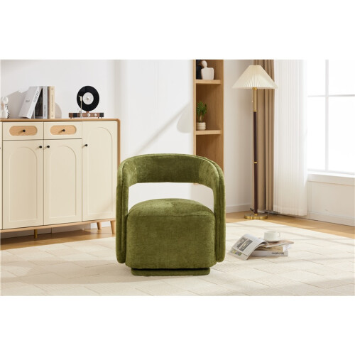 (Green, Chenille) Green Chenille Swivel Accent Chair 1