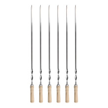6Pcs 55cm BBQ Skewers Long Handle Shish Kebab Barbecue Grill Stick Wood BBQ Fork Stainless Steel Outdoors Grill Needle