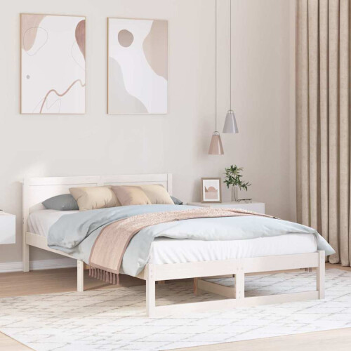 VidaXL vidaXL Bed Frame with Headboard White 120 x 200 cm Solid Pine Wood