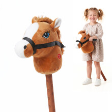 The Magic Toy Shop Brown Hobby Horse on a Stick with Sounds Plush Mane Ride On Toy for Girls & Boys