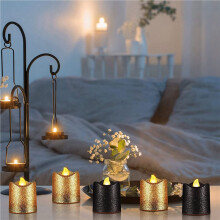 72 Packs Gold Flameless Votive Candles Black Glitter LED Tealights Battery Operated Tea Lights Warm Yellow Light Holder