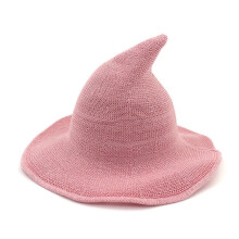 (Pink) Halloween Witch Hat Long Point Hat Knitted Cap for Women Halloween Party Hat Magical Hat Festival Party