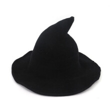 (Black) Halloween Witch Hat Long Point Hat Knitted Cap for Women Halloween Party Hat Magical Hat Festival Party