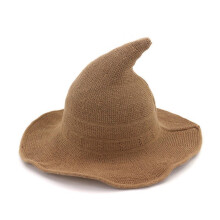 (Khaki) Halloween Witch Hat Long Point Hat Knitted Cap for Women Halloween Party Hat Magical Hat Festival Party