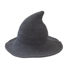 (Grey) Halloween Witch Hat Long Point Hat Knitted Cap for Women Halloween Party Hat Magical Hat Festival Party