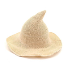 (Beige) Halloween Witch Hat Long Point Hat Knitted Cap for Women Halloween Party Hat Magical Hat Festival Party