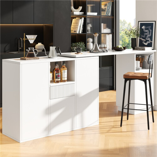 (White, MDF) Sleek 360 Rotating Bar Table – 198.5 x 30 x 75 cm 2