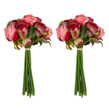 24Pcs Artificial Rose Flowers Wedding Bouquet Thai Royal Rose Silk Flowers Home Decoration Wedding Party Decor(Rose Red)