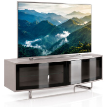 Centurion Caru Gloss Black Greige Beam-Thru Remote Friendly Super-Contemporary "D" Shape Design 32"-65" LED/OLED/LCD TV Cabinet