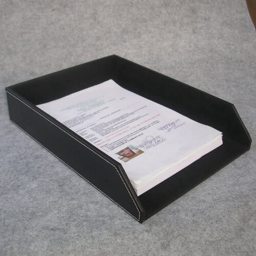 2X PU Leather Collection Letter Tray, Document Desk Organizer,Stackable Office File Document Tray Holder (Black) 2