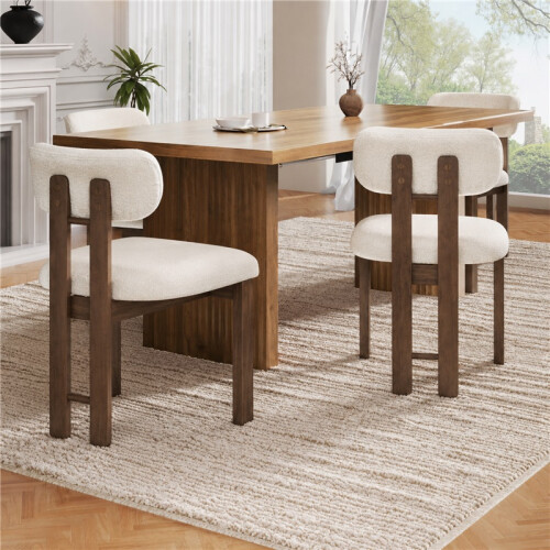 (Walnut, Boucle) 4 Solid Wood Dining Chairs - Walnut Boucle 1