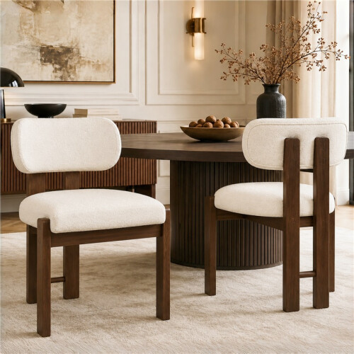 (Walnut, Boucle) 2-Pack Solid Walnut Dining Chairs, Boucle 1