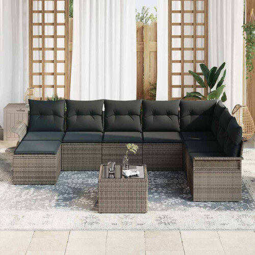 VidaXL vidaXL Gartensofa-set 9 stk. Schwarz Poly Rattan 2