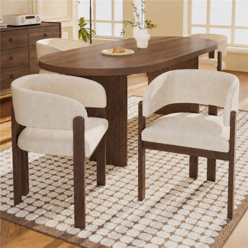 (Walnut, Boucle) Set of 4 Solid Wood Dining Chairs – Walnut