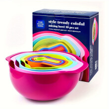 10-teiliges buntes Rührschüssel-Set – Nestdesign mit Messbechern und Löffeln zum Backen und Salatzubereiten – stabiles K