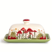1 Stück Butterdose aus Keramik mit Pilzdesign und Deckel