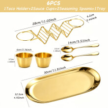 6-Piece Luxury Gold Taco Utensils, Durable Stainless Steel Taco Stand Condiment Cup Condiment Spoon Serving Tray For