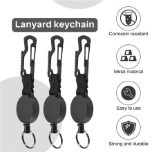 3-Pack Intrekbare Sleutelhanger - Robuuste Badgehouder met Multitool-Karabijnhaak, Sleutelhanger met Staaldraadkoord Tot 25 Inch, Zwart
