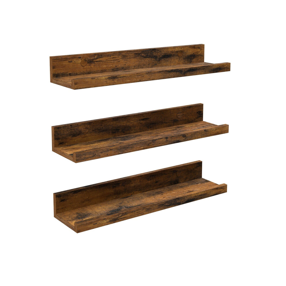 Floating Shelves Set - Wooden - Rustic Brown - 38 Cm Long With Front Edge 194343103808