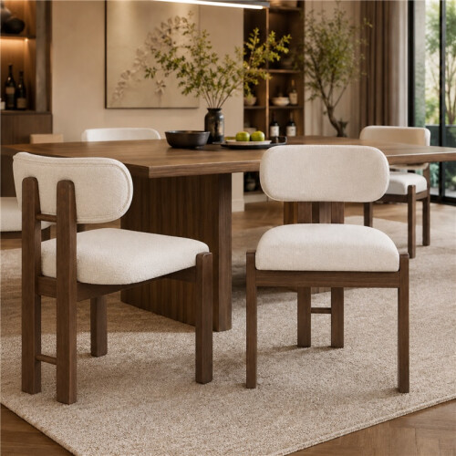 (Walnut, Boucle) 6 Solid Wood Dining Chairs - Walnut Boucle 1